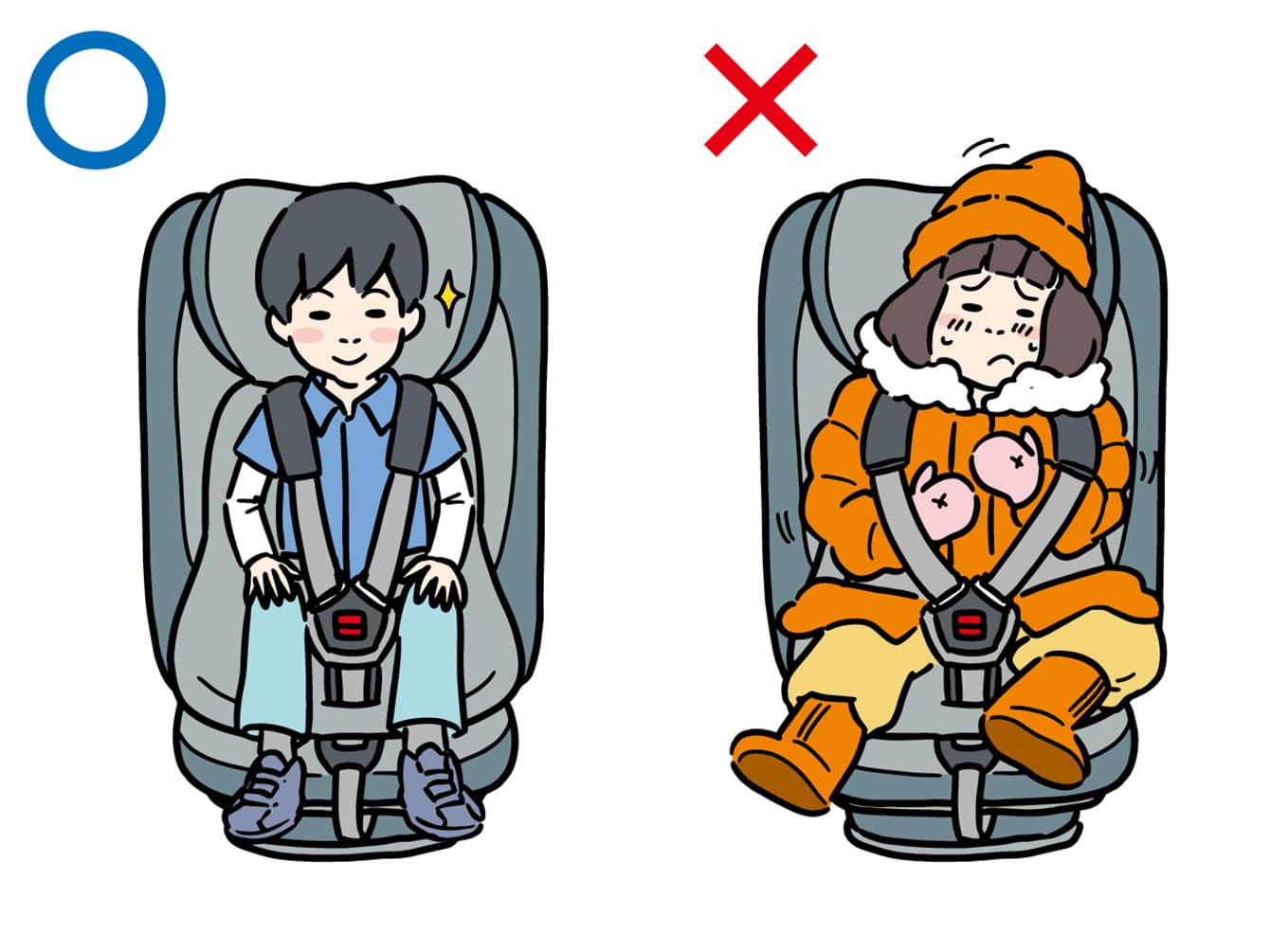 子どもは防寒着を着せたままチャイルドシートに乗せないこと