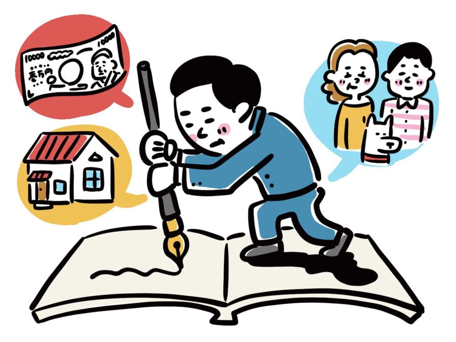 遺言を書いている男性