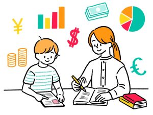 お金について学んでいる母と息子